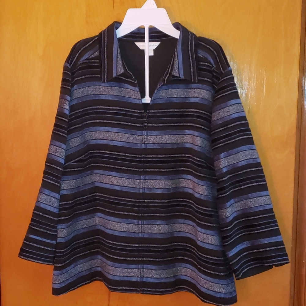 Christopher & Banks striped zipper jacket black XL